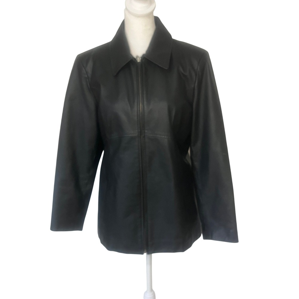 Jacqueline Ferrar Black Leather Zip-Front Jacket